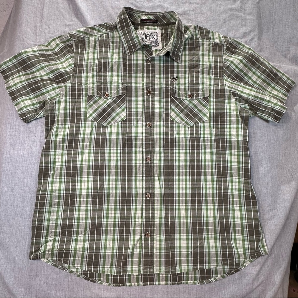 Fox Racing Men's Casual Green and Brown Plaid Shirt SZ XXL
